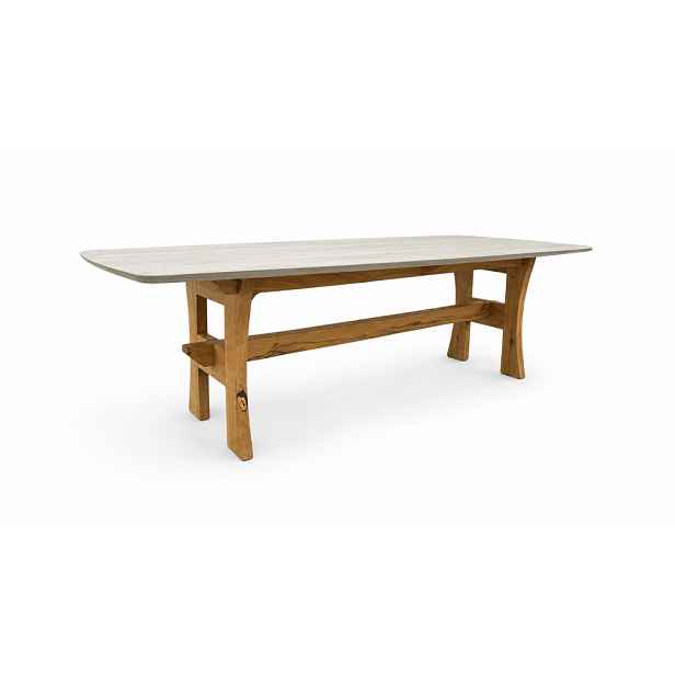 Jídelní stůl TRAVERTINO WHITE – 260 × 120 cm, keramická deska 12 mm Shark Nose, dubová podnož IVOR XL