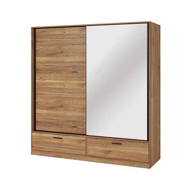 MASSENO ŠATNÍ SKŘÍŇ S POSUVNÝMI DVEŘMI BETTINA, 180/209/61 cm 2dveřová se zrcadlem, dub Mauvella