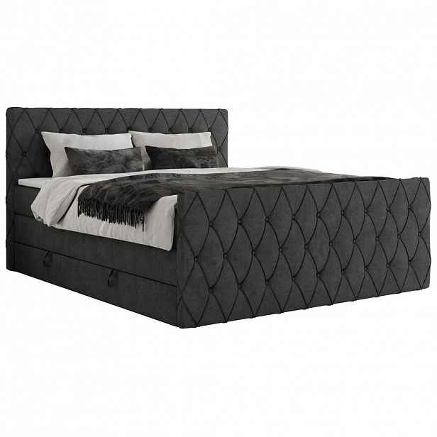 MKS POSTEL BOXSPRING MIREN KING DUO 160/200 - Šedá Strukturovaná látka - H3