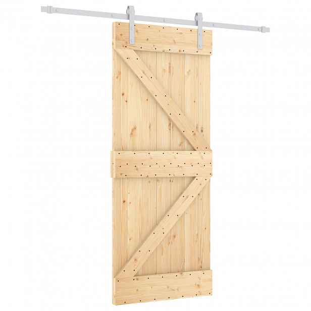 vidaXL Posuvné dveře Přírodní a bílá 85 x 210 cm Masivní borové dřevo