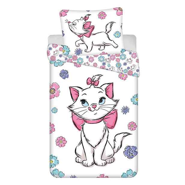 Bílé bavlněné dětské povlečení na jednolůžko 140x200 cm Marie Cat "Floral" – Jerry Fabrics
