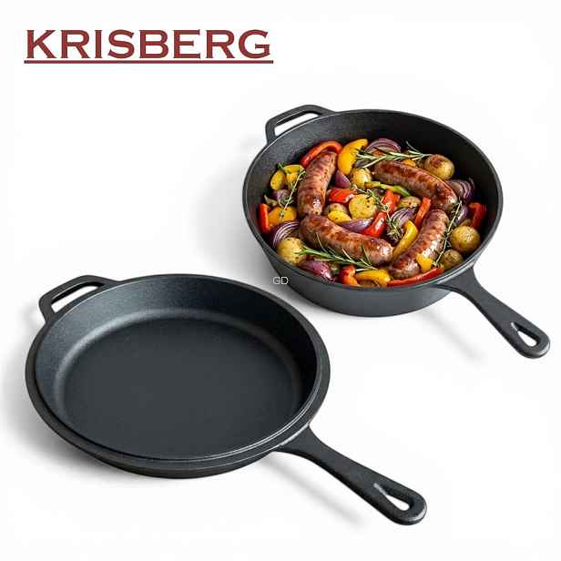 Litinová Pánev Krisberg 26 cm KS-7703 Sada 2v1 Indukce a plyn