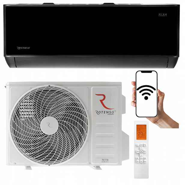 Nástěnná klimatizace Rotenso Teta Mirror Černá 3.5kW pro 40m2 WiFi S Funkcí Topení