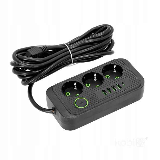 Prodlužovací Kabel Linea Pro 5 m 3 zásuvky 4xUSB-A 1xUSB-C 2500W uzemnění Kobi
