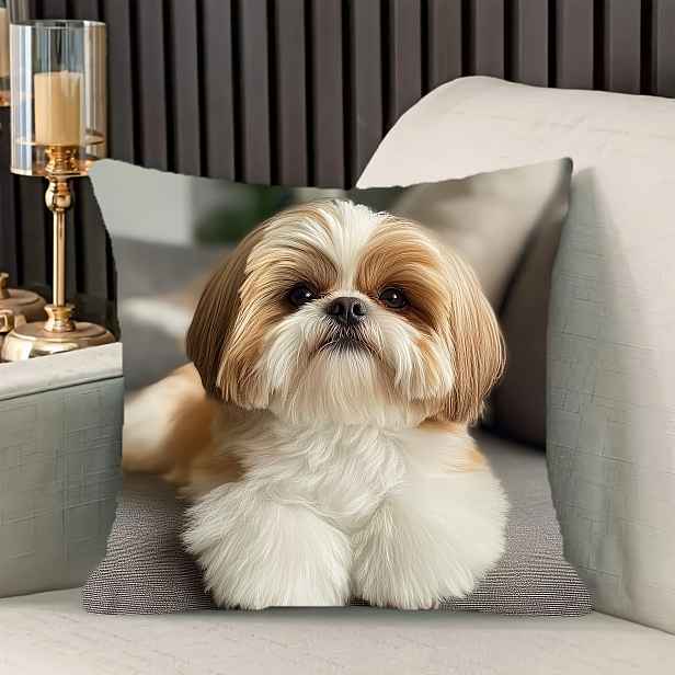 TEMU 1 ks Roztomilý Shih Tzu a perské kočky, 17,7*17,7 palců, krátká plyšová povlak na polštář, lze prát v pračce, vhodné do obývacího pokoje, na