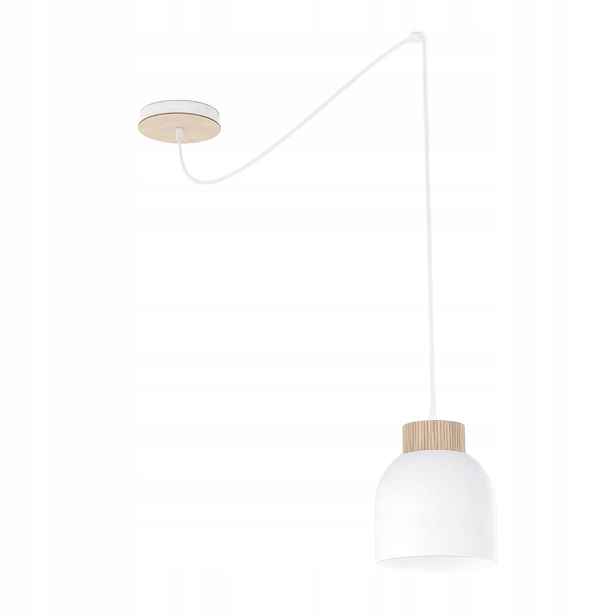Závěsná lampa Emibig Kru bílá, skandinávské dřevo 1xE27