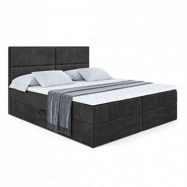 ALTDECOR AMERICKÁ postel s matrací H4 a lamelovým roštem – AURA – 200 x 200 – H4 – černá