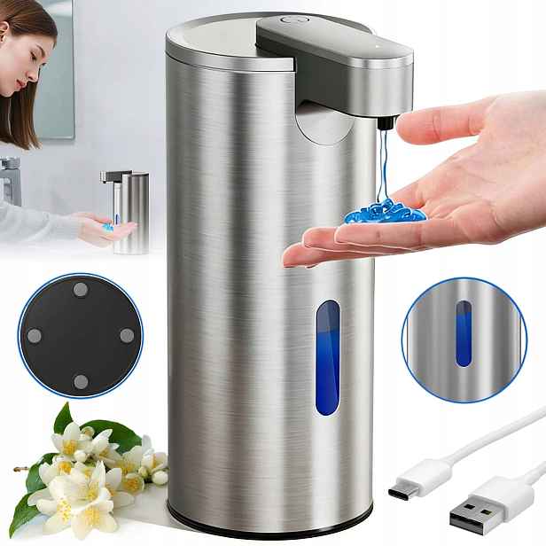 Dávkovač Na Tekuté Mýdlo, Bezdotykový, 340 ML, 3 Režimy Ocel Usb 2000 Mah