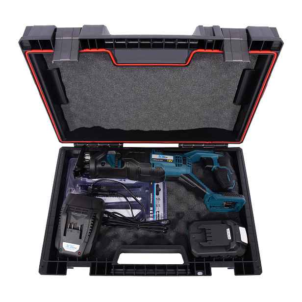 XTLINE Aku mečová pila 18 V + 2 baterie 2.0 Ah + nabíječka 2.4 A + pilové plátky + box