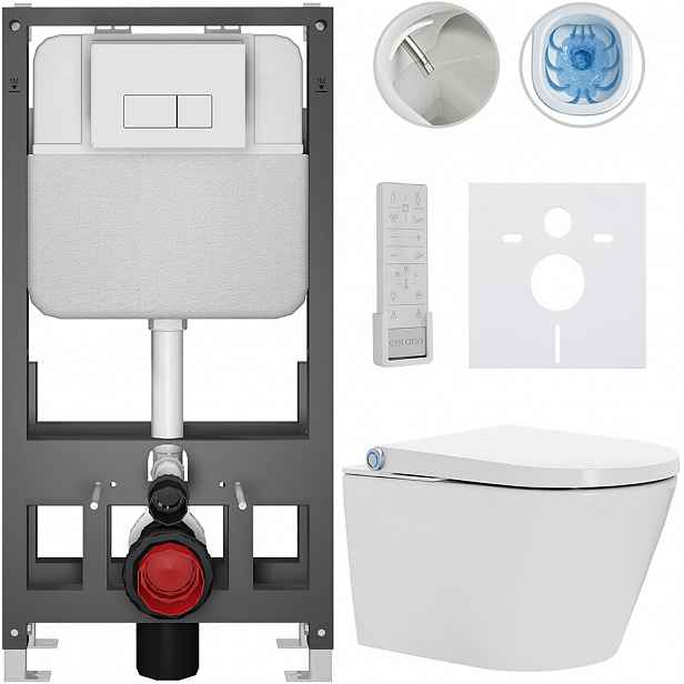 Závěsné WC s bidetem Basic/Cronus Premium - bílá lesklá - WC tlačítko Modulo/Bílá - volně stojící - předstěnová instalace - 59,3x38,4 cm