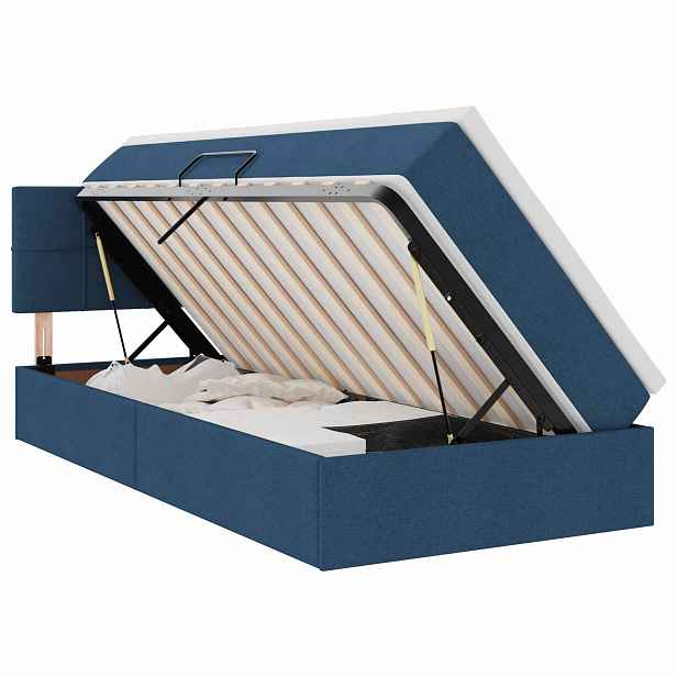 vidaXL Postel s úložným prostorem a matrací Modrá 90 x 200 cm Samet