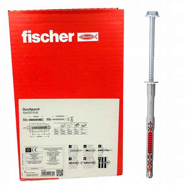 Fischer Rámový Kolík Rozpěrná Hmoždinka Na Klíč Duoxpand 10x120 Fus 50 Ks.