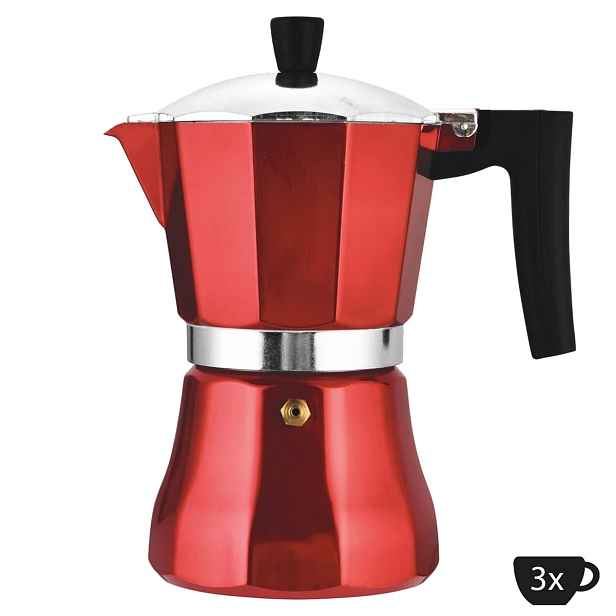 Moka kávovar na indukciu 3 šálky,  Perfect Home Metal Red 16687 hliník, červený