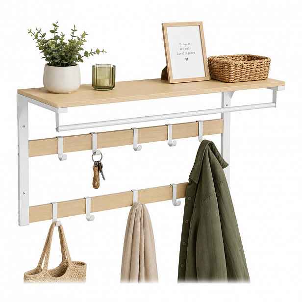 Relaxdays VĚŠÁK Dub bílá 3-v-1 10 háčků 80 cm