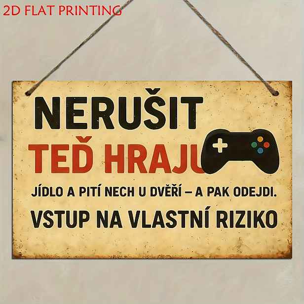 TEMU 2D Plochá, 1 ks Česká herní cedule "Nerušit Ted Hraj" - Retro vhodná pro domácí, barovou, kavárenskou nástěnnou dekoraci, umělý bezrámový závěs