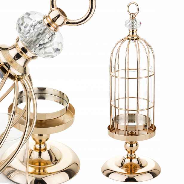 zlatý dekorativní svícen lampion klec lucerna glamour
