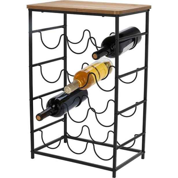 EXCELLENT HOUSEWARE Kovový stojan na víno a akátový odkládací stolek 12 lahví KO-HZ1240380drev