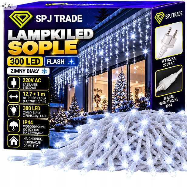 Lampičky Rampouchy Světelný Závěs 300 Led Vánoční Studená Bílá Na Okno 12 M