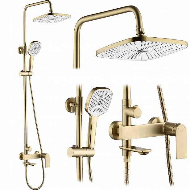 Sprchový Set S Nástěnnou Dešťovou Sprchou Rea Storm Brush Gold