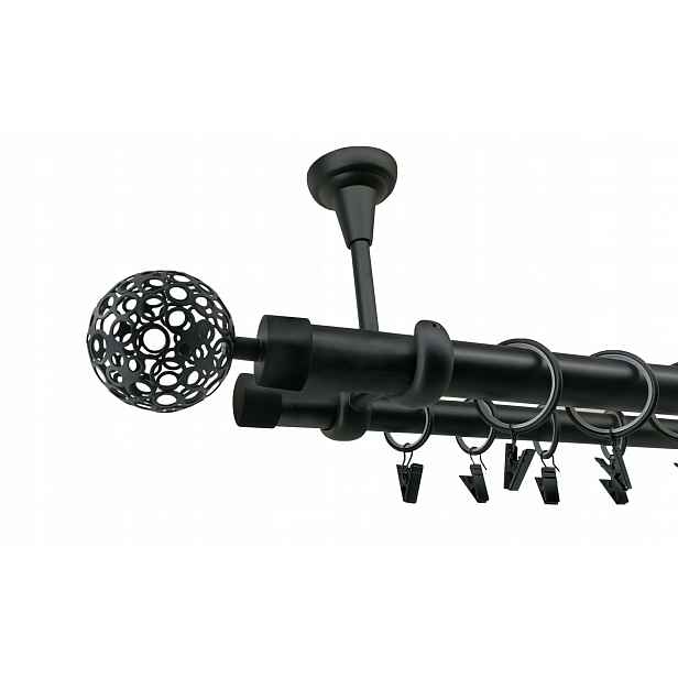 Garnýž Kovový Stropní 25+19 mm dvojitý Černý Mat 140 cm MIX Koncovek