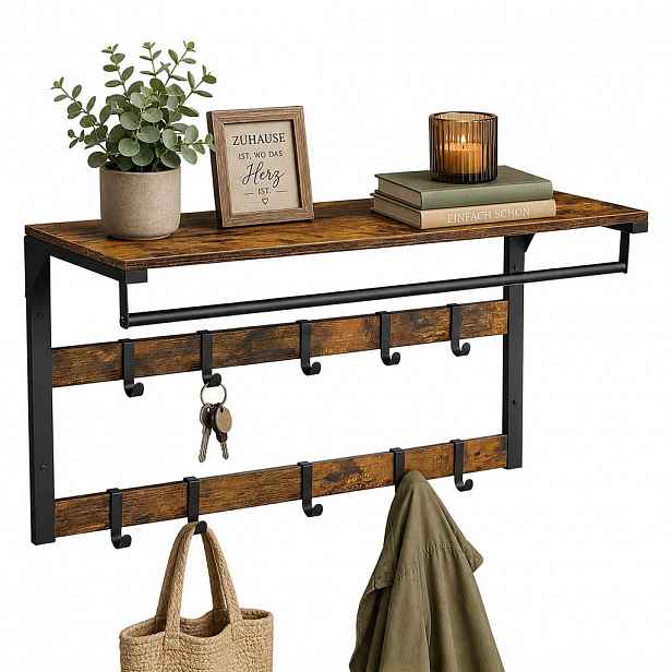 Relaxdays VĚŠÁK Vintage hnědá černá 3-v-1 10 háčků 80 cm