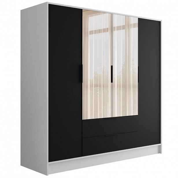 ALTDECOR ŠATNÍ SKŘÍŇ s zrcadlem a křídlovými dveřmi KOLIN 200x200 cm bílá / černá
