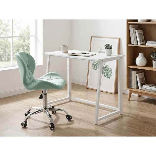 Set do pracovny ZARIMO stůl 80x40 cm, bílá + křeslo AVOLA VELVET, mentolová