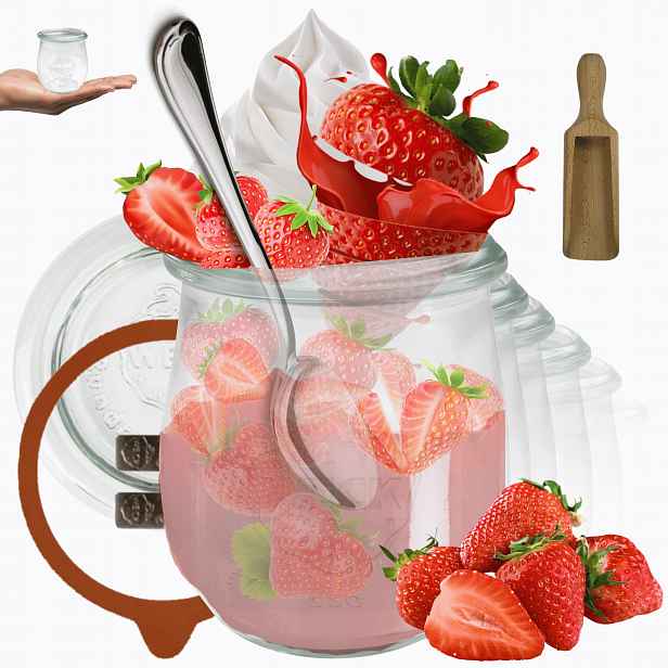 Sklenice Weck 220 ml zavařeniny Tulip žáruvzdorné měřítko sponky víčko gumička6ks