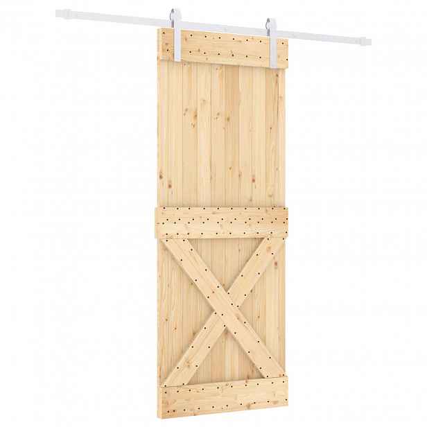 vidaXL Posuvné dveře Přírodní a bílá 80 x 210 cm Masivní borové dřevo