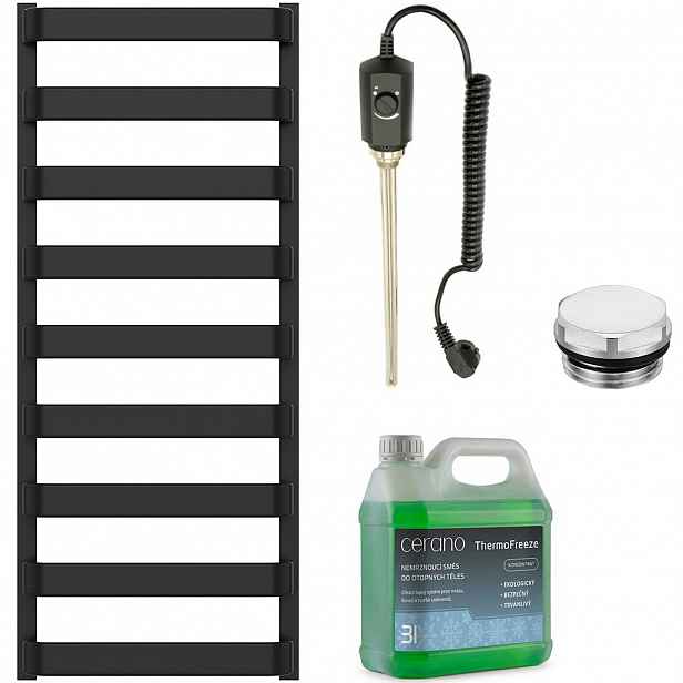 Koupelnový elektrický radiátorový set Adriano - 600W - černá matná - 1200x500 mm
