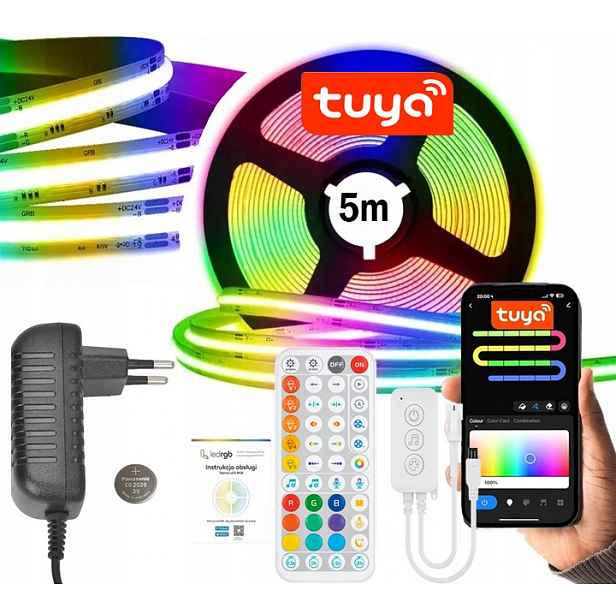 Led Páska 5 m (1x5) Cob Neon Rgbic 576/m Wifi Tuya Aplikace Dálkový Ovladač Set
