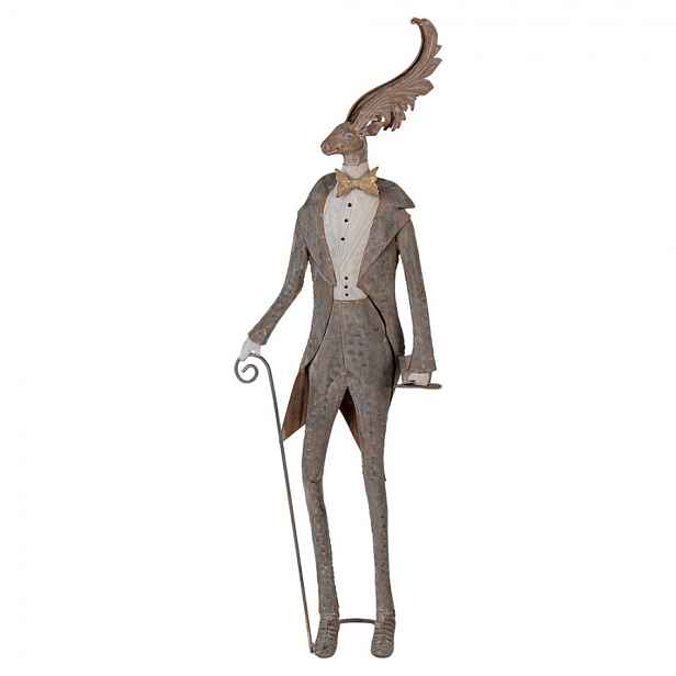 Šedá antik kovová dekorace jelen Deer - 27*15*84 cm Clayre & Eef
