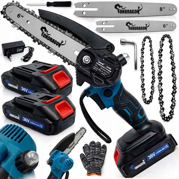 Aku mini řetězová pila 6″ 36 V Profi Set 2× baterie, 2× lišta