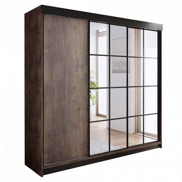 Kier Furniture POSUVNÁ ŠATNÍ SKŘÍŇ ARI 2 se zrcadlem 250 - Tmavy Jesan