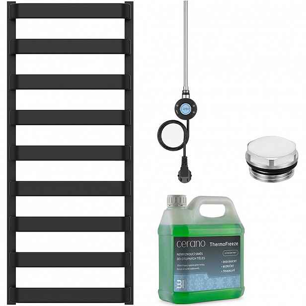 Koupelnový elektrický radiátorový set Adriano - WIFI - 600W - černá matná - 1200x500 mm