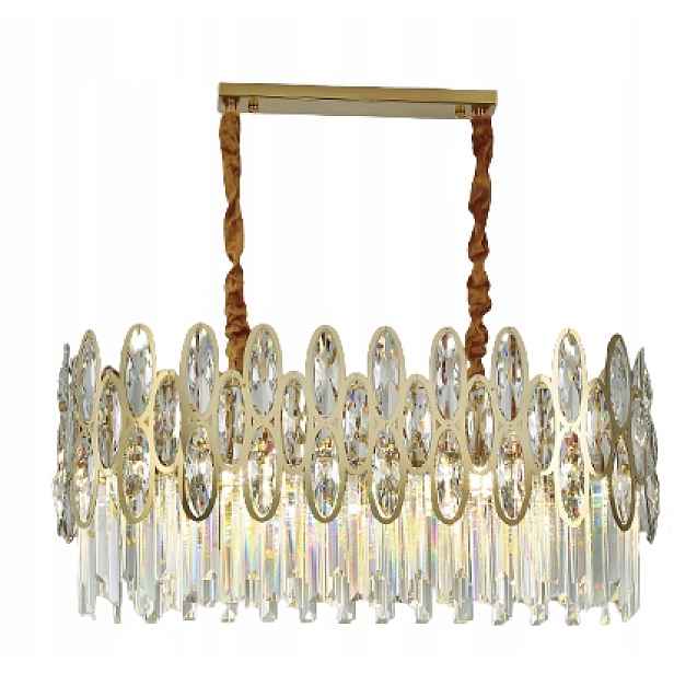 Lustr Křišťálová Lampa stropní dlouhá závěsná zlatá glamour nad stůl