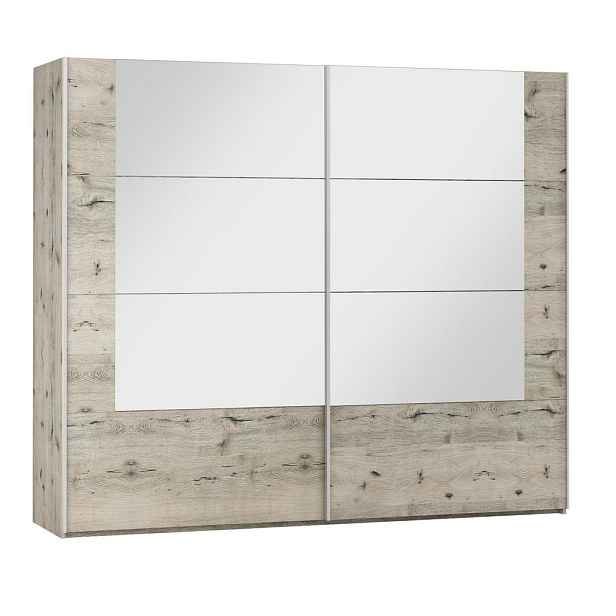 MASSENO ŠATNÍ SKŘÍŇ S POSUVNÝMI DVEŘMI RELL, 250/215/65 cm 2dveřová se zrcadlem, dekor dub