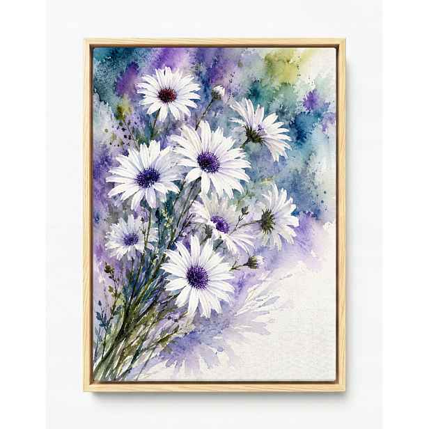 Obraz Rám Americký Box Akvarel Zahrada Květiny Bílé Sedmikrásky Kytice 60x80