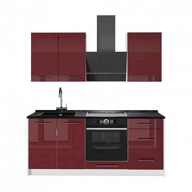 Vicco JEDNOTKOVÁ KUCHYNĚ Fame-Line, Bordó červená vysoký lesk/Bílá, 190 cm, PD Antracit