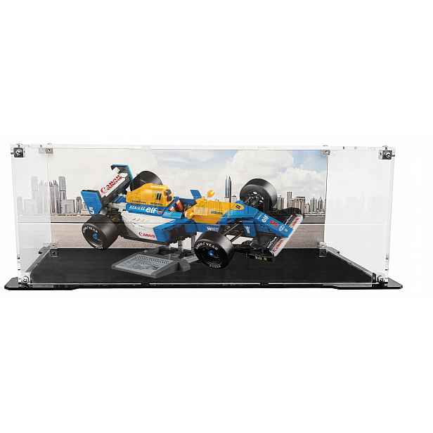 Vitrína s černou základnou a pozadím pro sadu Lego 10353 Williams Racing FW14