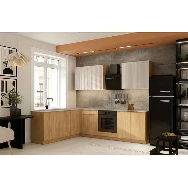 Artstolk Rohová kuchyňská linka SOFIA B | dub cremona/béžová 200-260 cm Provedení: bez pracovní desky