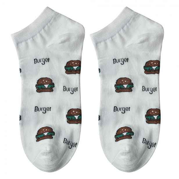 Bílé veselé kotníkové ponožky Hamburgers - 36-41 Clayre & Eef