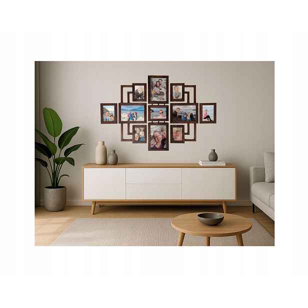 Dřevěný multirám Rámeček pro 11 fotografií formátu A4 a 15 x 21 cm Galerie Nástěnné rámečky