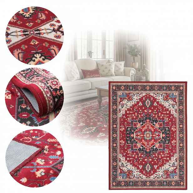 Koberec Orientální Velurový 300x400 cm Velvet Protiskluzový skládací Červený