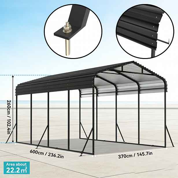 TEMU Extra velký kovový přístřešek na auto, stanový přístřešek, venkovní garáž, kovový stan 2,5 m x 2,6 m