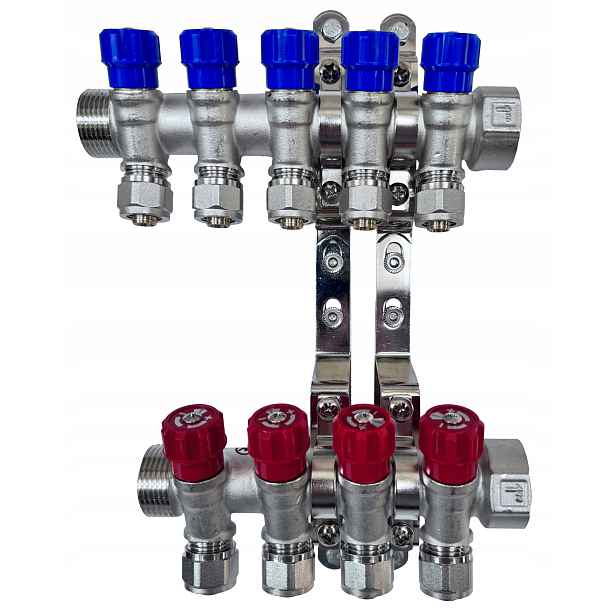 X-home Rozdělovač Pex 1“ x 16 mm 5 Okruhů Studené Vody 4 Teplé Okruhy