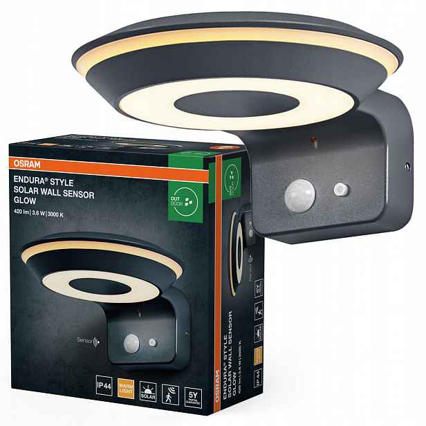Zahradní lampa Solární Led nástěnné svítidlo Snímač pohybu 3.6W 180lm 3000K IP44