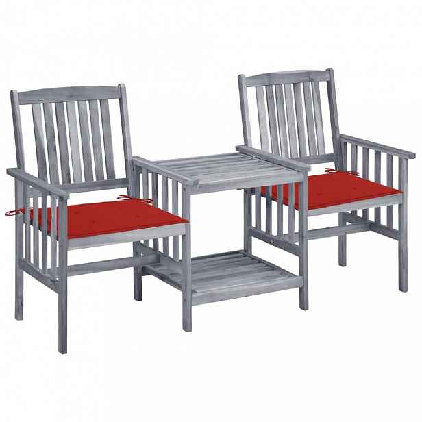 Zahradní židle se stolkem akácie / látka Červená
