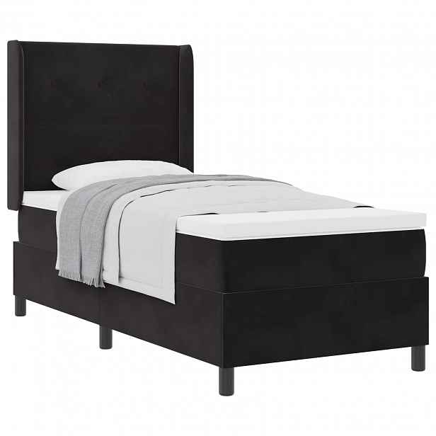 vidaXL Postel s boxspringem s čelo Černá 90 x 200 cm samet