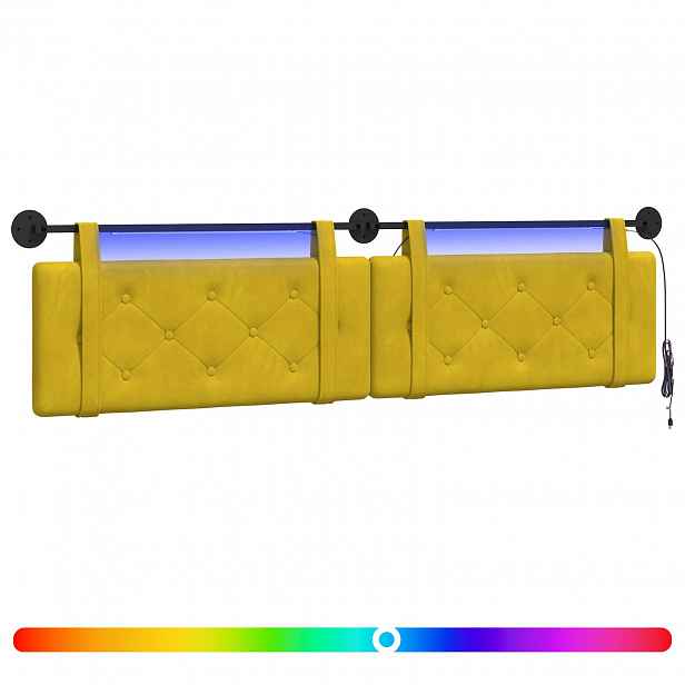 vidaXL Závěsné čelo postele S LED osvětlením Žlutá samet